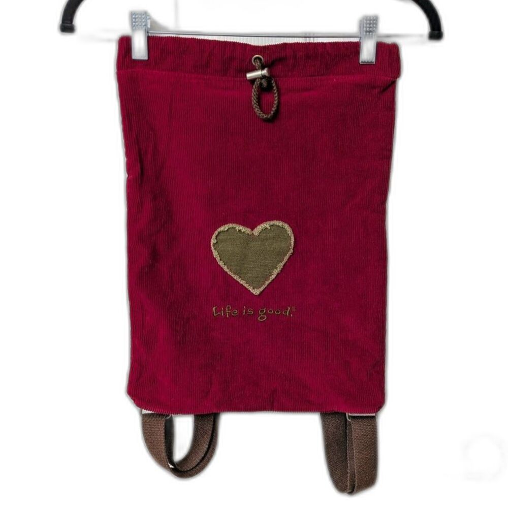Life is Good Cinch Corduroy Red Backpack| Size 12 1/2” x 17”